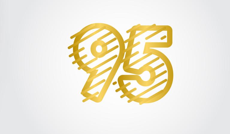Logotipo de Design de Linha Dourada de Aniversário de 95 Anos